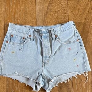 Levi's Light Blue Embroidered Denim Cutoff Shorts